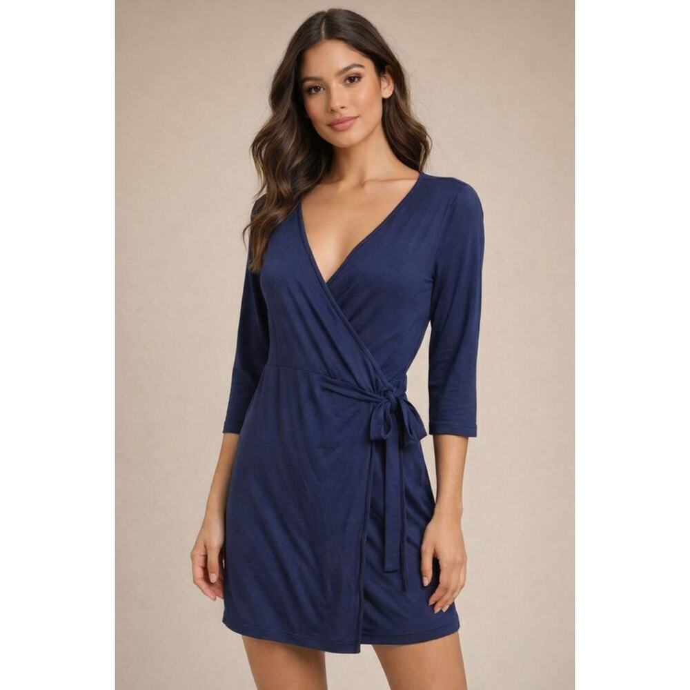 Lulus Blue Wrap Dress Women’s Size XL | V-Neck Tie Waist 3/4 Sleeve